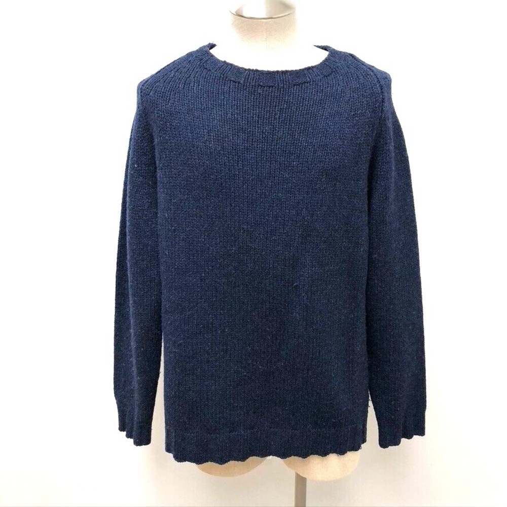 Crombie Lambswool Sweater Jumper Mens Large Blue Minimalist Office Thick Cozy